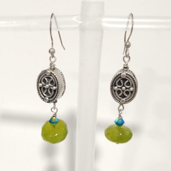 925 Sterling Silver Peridot Aquamarine Swirl Dangle Drop Earrings Hook Lot - Picture 1 of 7